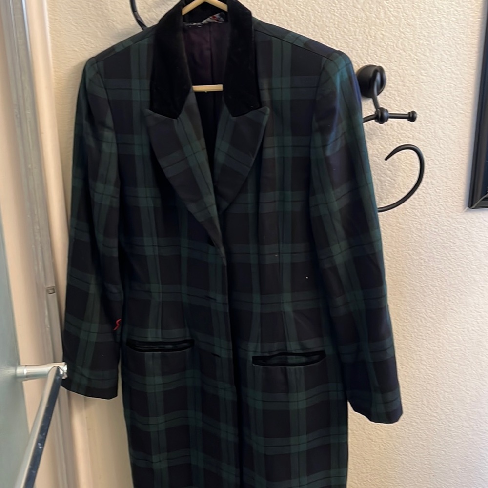 Green plaid coat dress